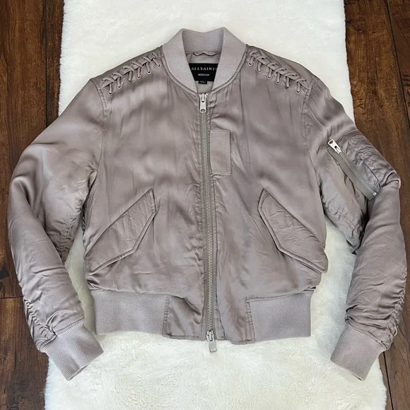 All Saints Bree Lace Bomber Jacket Size Medium - Picture 10 of 16